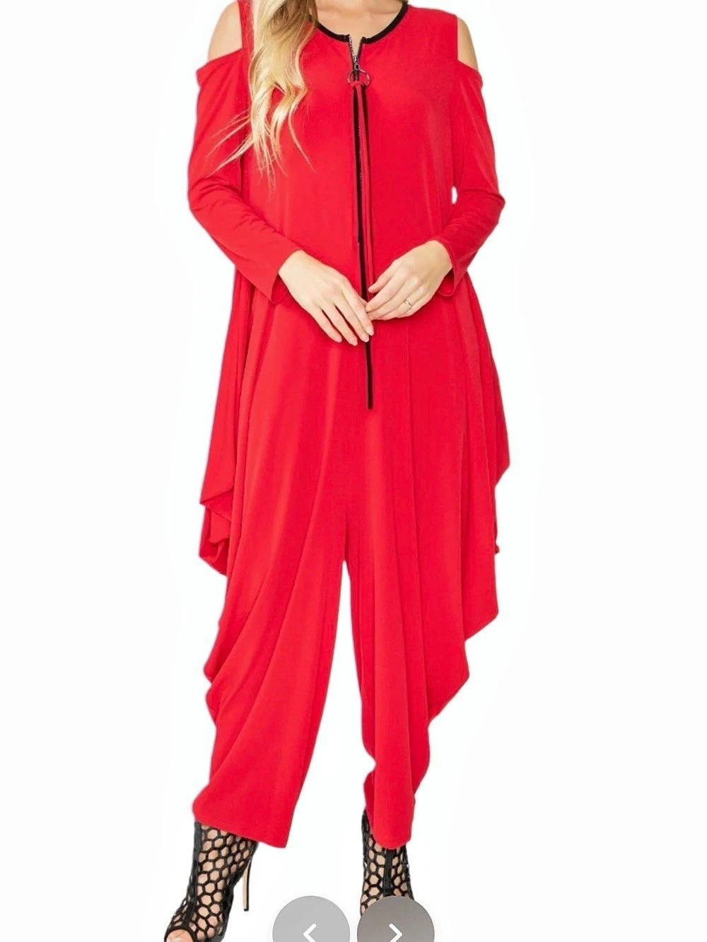 IC by CONNIE K Red Cold Shoulder Jumpsuit Size XL Like New